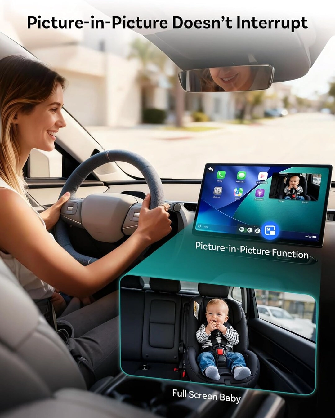 Cabin Care CarPlay Adapter - USB-A Plug & Play + Mini Rear Seat Camera - 1080P