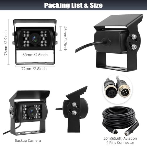 Reversing Camera - 720P Night Vision 18-LED + 4-Pin Aviation Cable - 20M