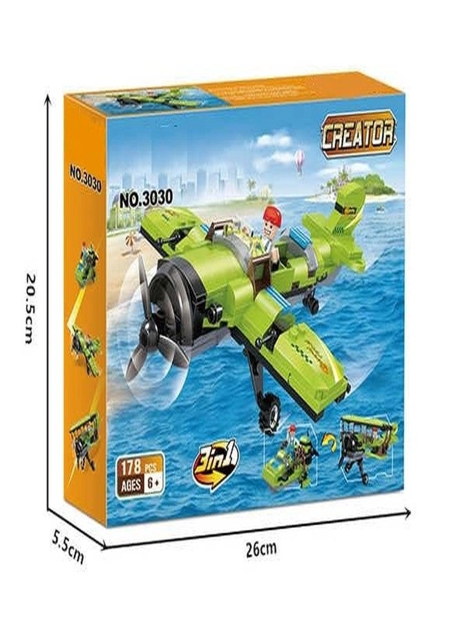 Building Block Brick - Green Propeller Airplane