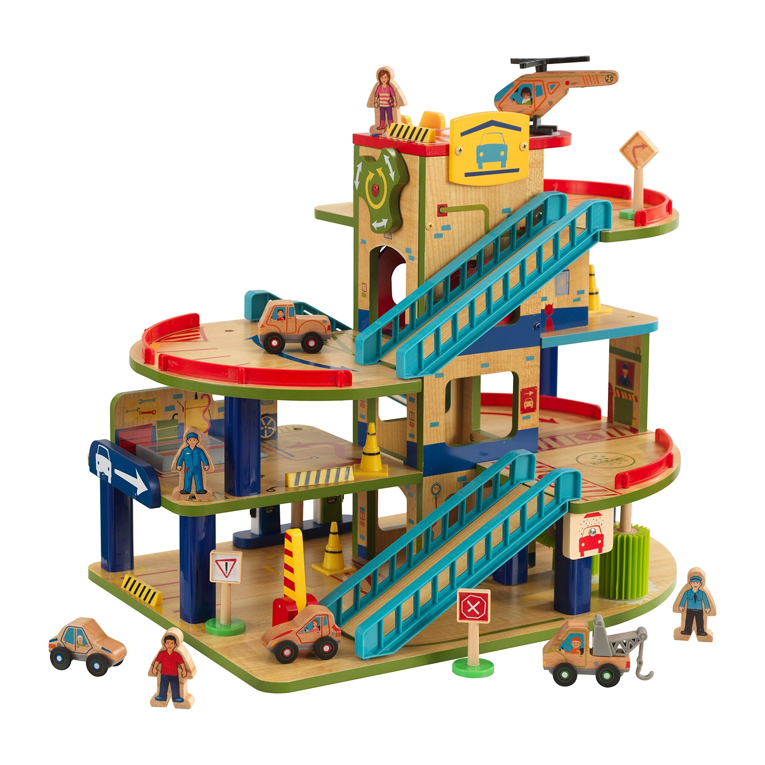 KidKraft Wash N Go Wooden Car Garage Playset - 19 pieces