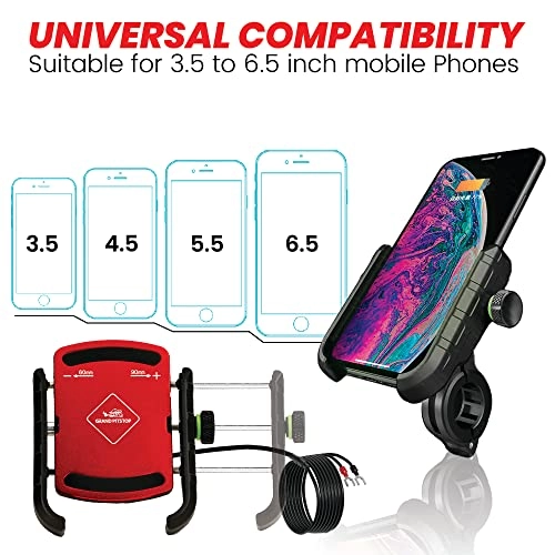 Motorcycle Phone Holder - USB 3.0 Charger 360° Red