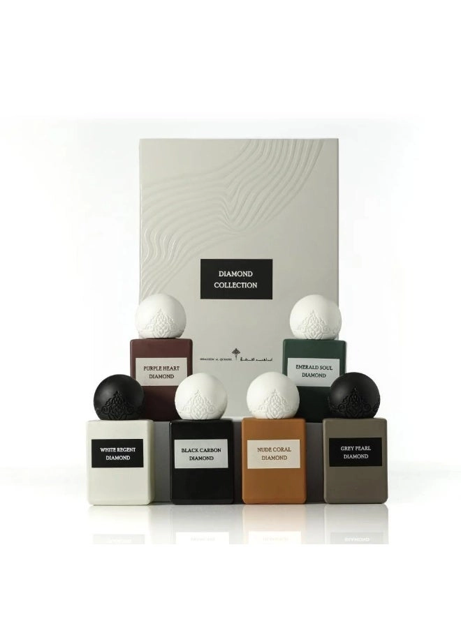 Ibrahim Al Qurashi Black Carbon Diamond - 10ml Eau de Parfum + Emerald Soul Diamond + Gray Pearl Diamond + White Regent Diamond + Purple Heart Diamond + Nude Coral Diamond
