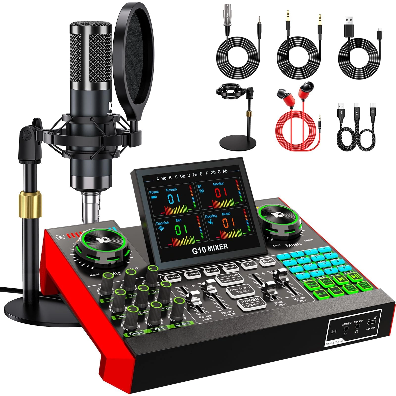 tenlamp G10 + MIC(P15) 3.5mm-Mini-Jack+Wireless+USB Microphone
