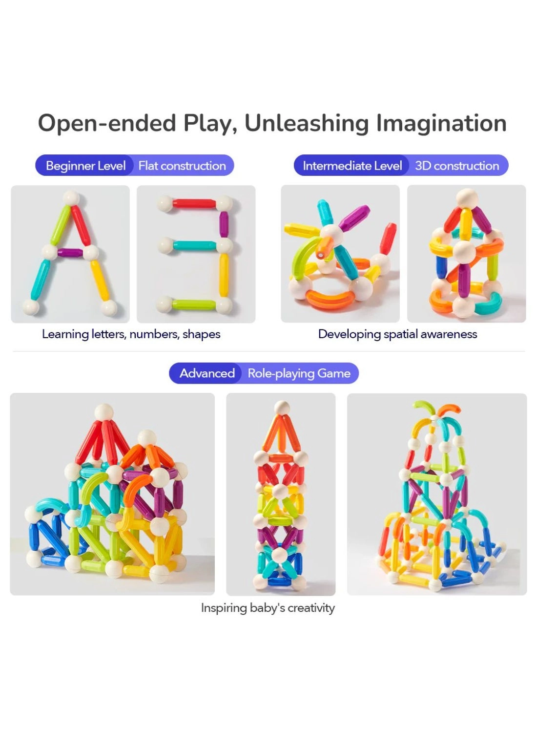 Growth PLUS Rainbow Magnetic Building Sticks - 3+ Years 32 Pcs