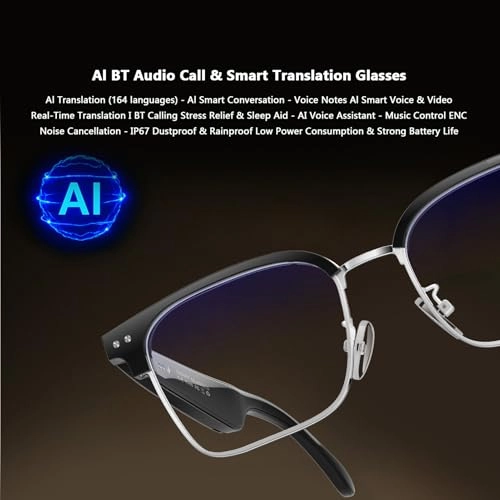 AI Smart Glasses - Real Time Translation 164 Languages BT Calling