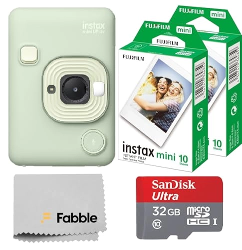 INSTAX Mini LiPlay - Hybrid Instant Camera + INSTAX Mini Twin Film Pack - 20 Sheets + 32GB microSD Card + USB Charging Cable + Hand Strap + Camera and Lens Cleaning Cloth - Grey