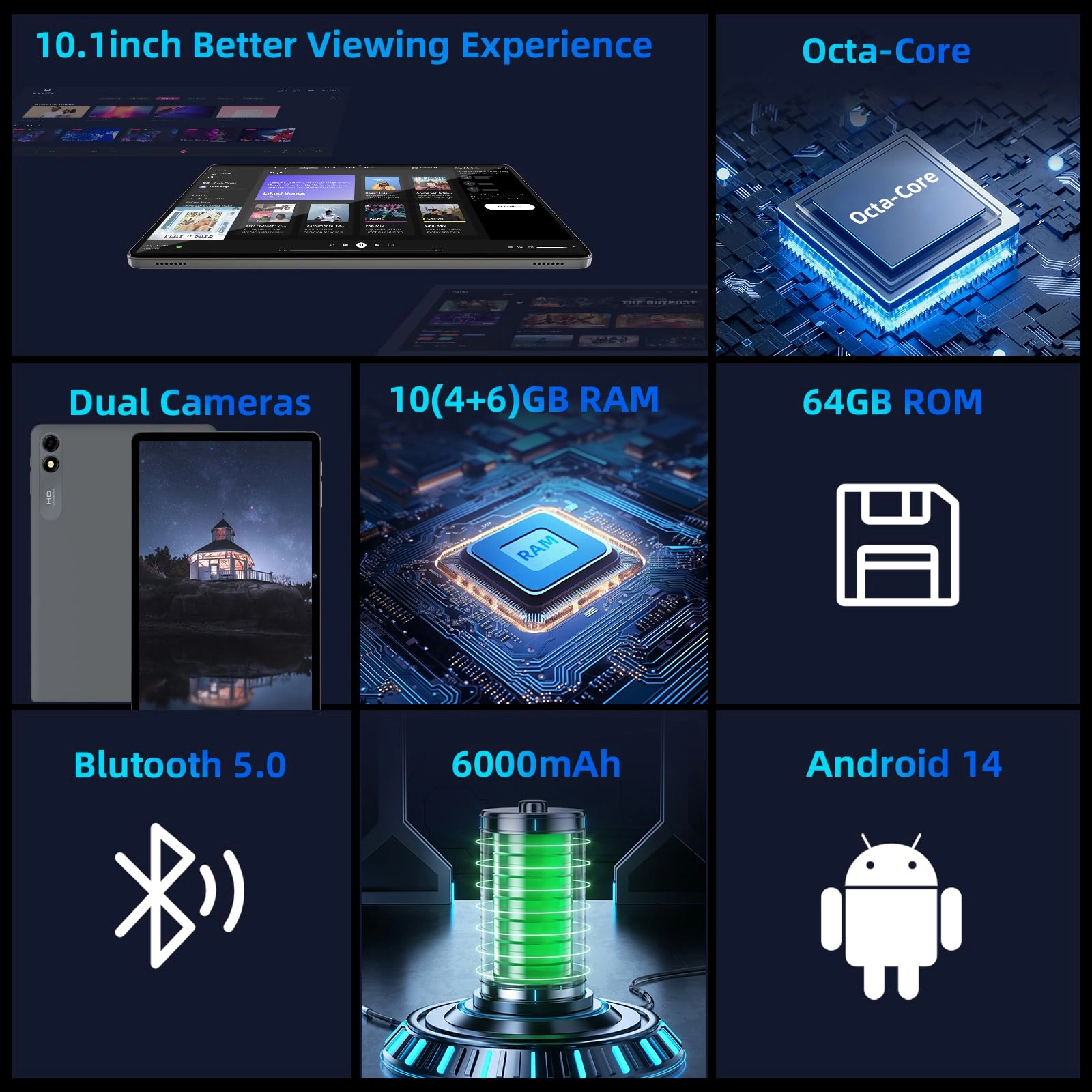 Android 14 Tablet - 64GB 10.1"