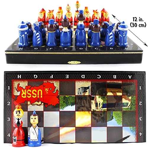 Cold War Souvenir Wooden Chess Set - Hand Carved Matryoshka Dolls