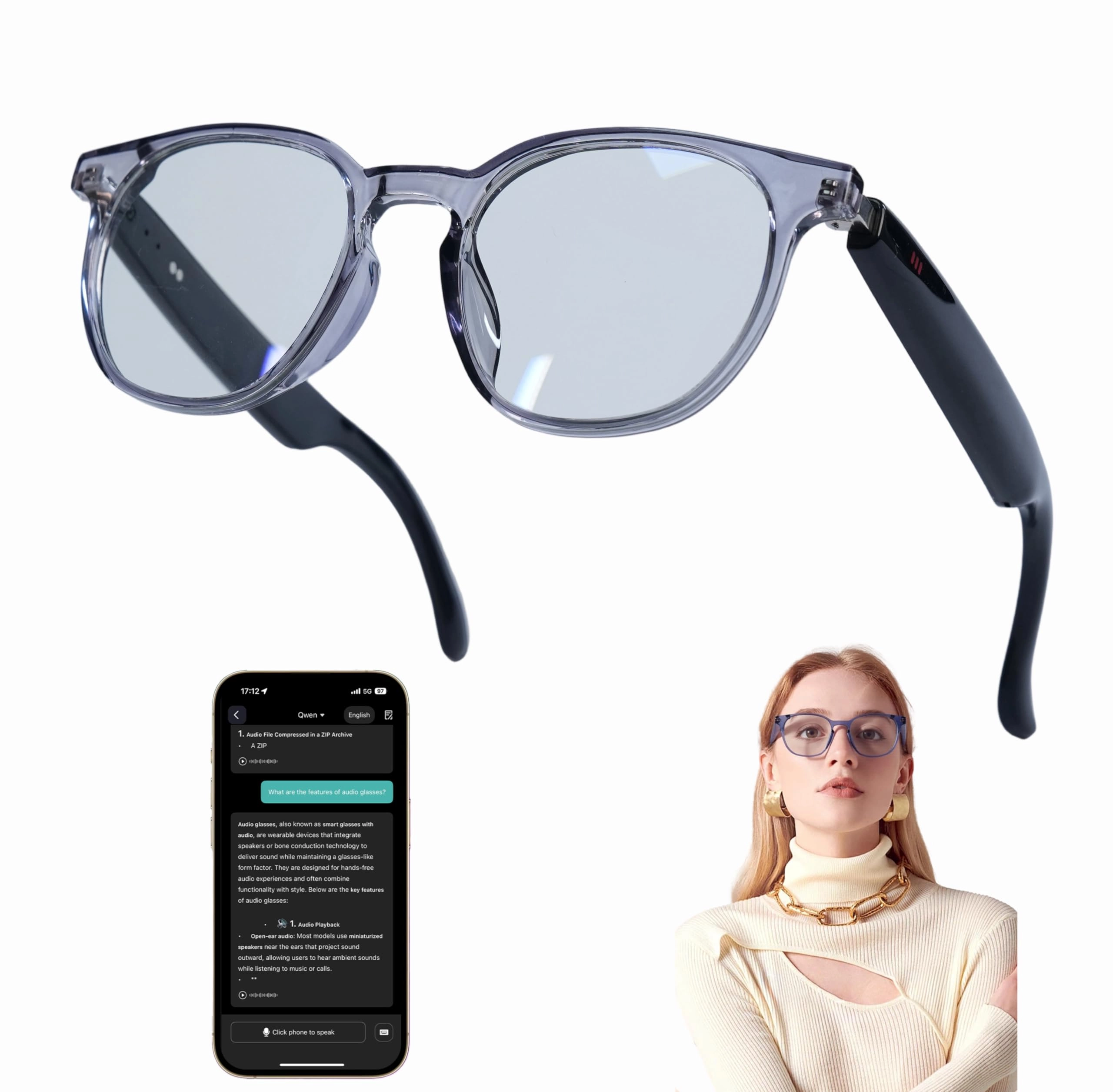 MNVOEQ Deepseek R1 - Bluetooth 140+ Languages Photochromic Lenses
