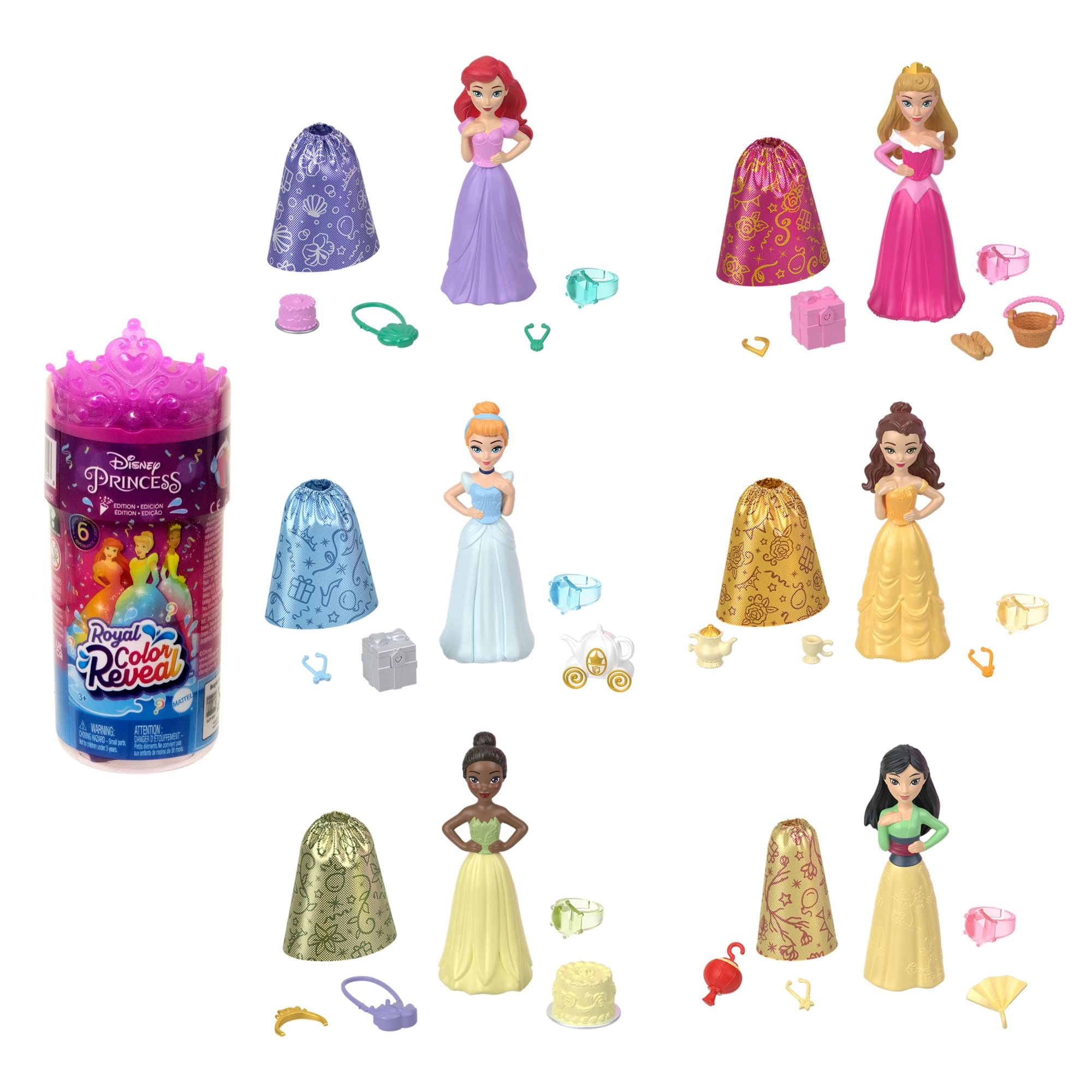 Disney Princess Royal Color Reveal Doll - 6 Unboxing Surprises Party Series Ages 3+