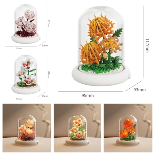 Botanical Flower Micro Blocks Set - Chrysanthemum,Peony and Hibiscus Syriacus 550 pcs