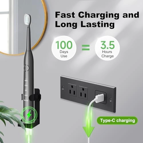 Rechargeable Electric Toothbrush - 8 Brush Heads 100 Day Battery Life
