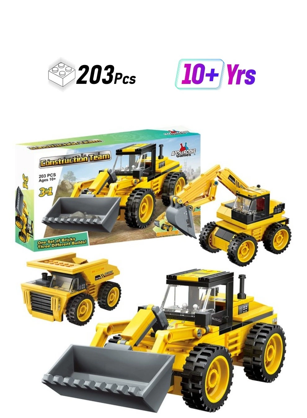 3 in 1 Construction Team Building Block Set - 203 pcs