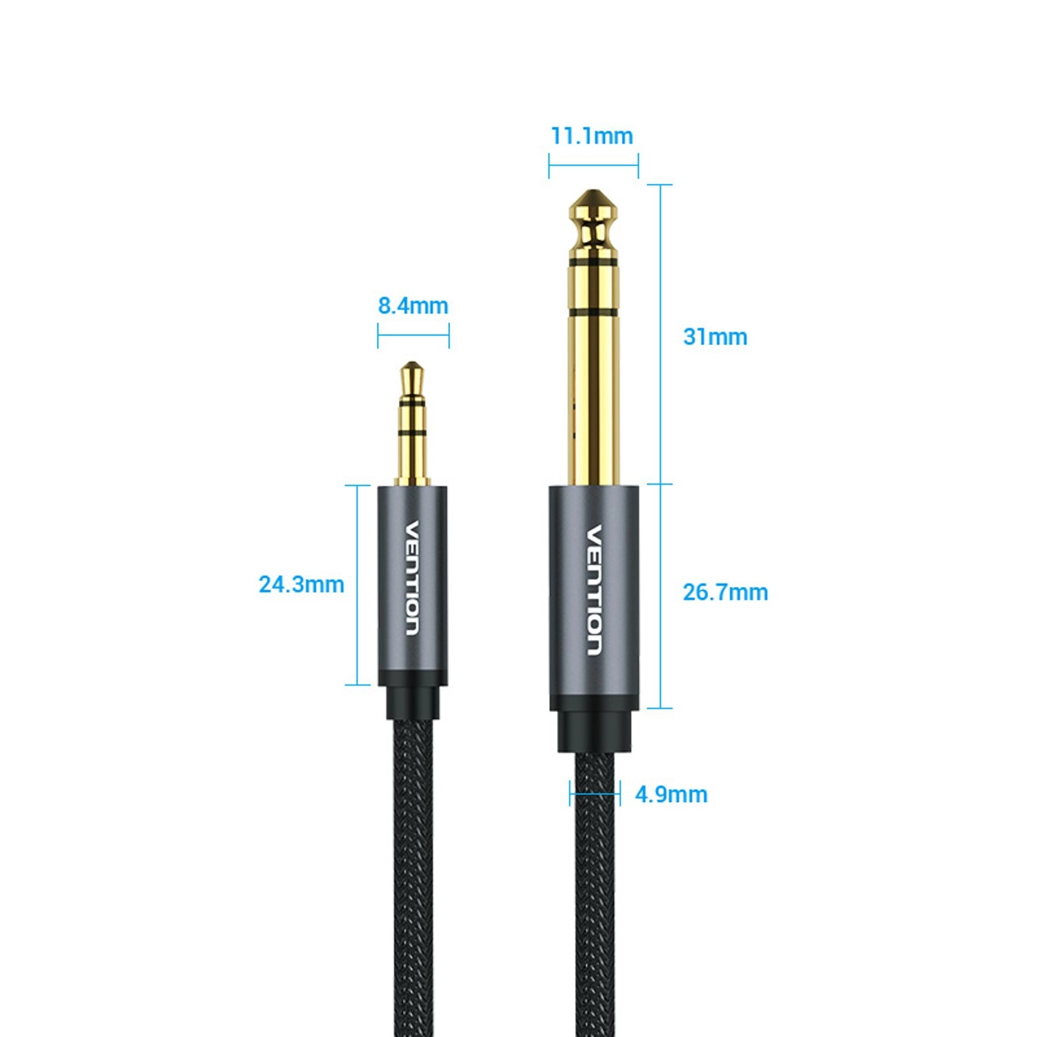 Nylon Braided 3.5mm Male to 6.5mm Male Audio Cable - 3M