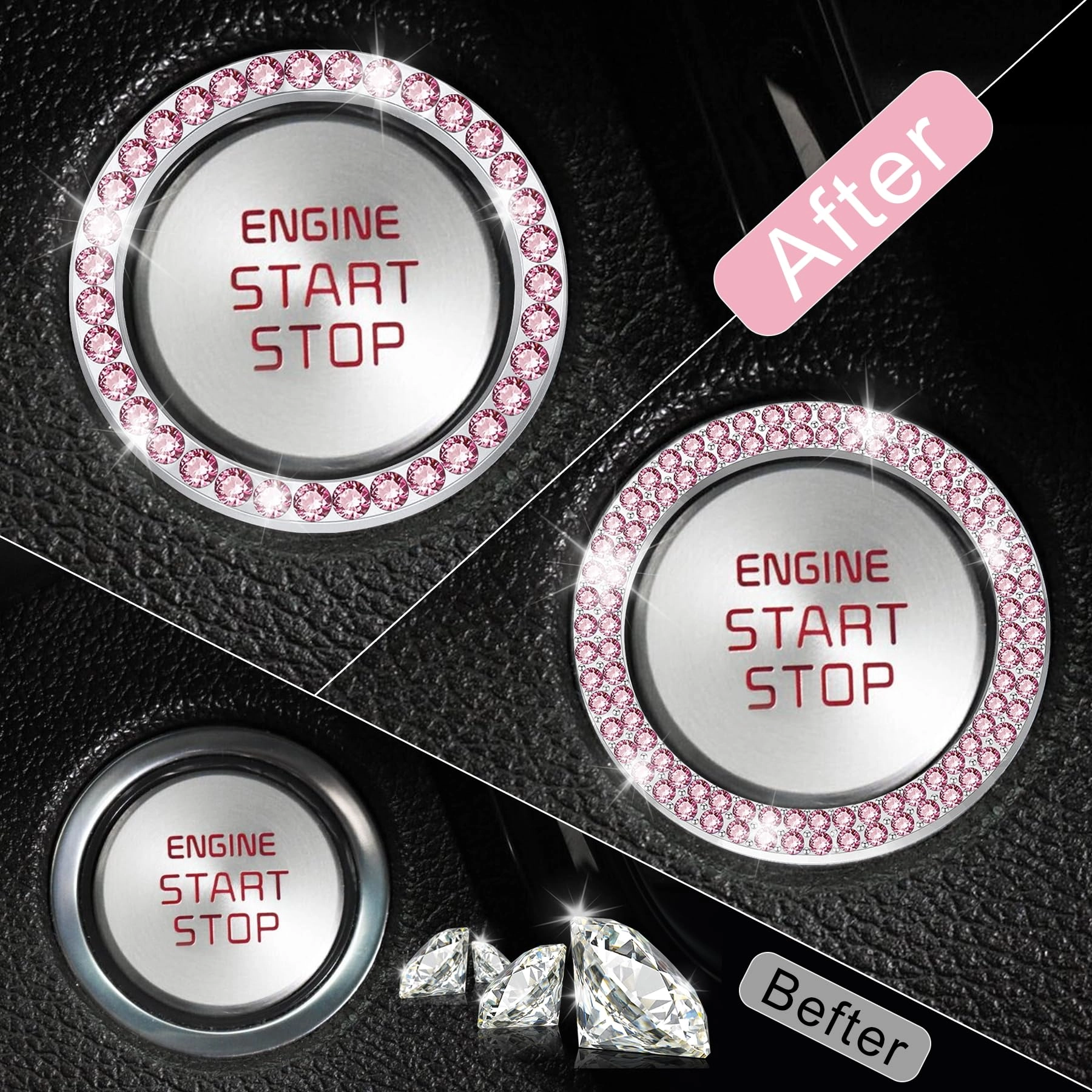 Crystal Combinatorial Rhinestone Car Engine Start Decoration Ring