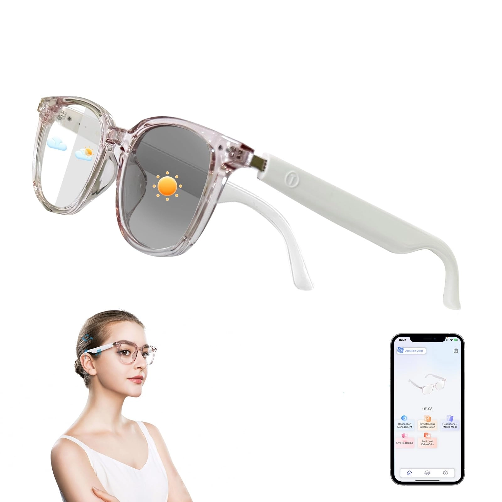 UF-04 - 160+ Languages Bluetooth 6.0 Photochromic Lenses