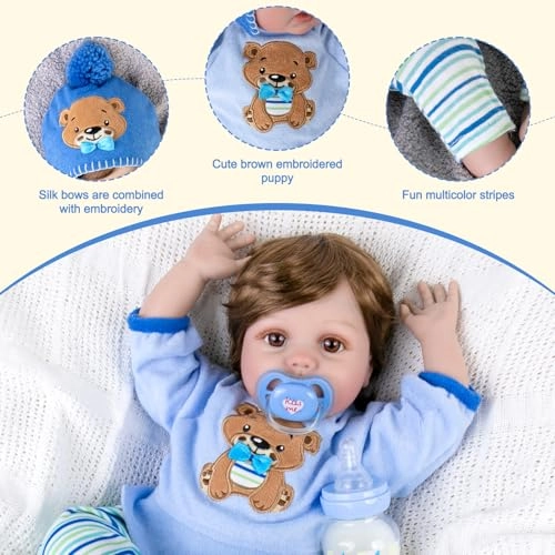 Reborn Baby Doll - 22 Inch Vinyl Boy Teddy Theme Ages 3+