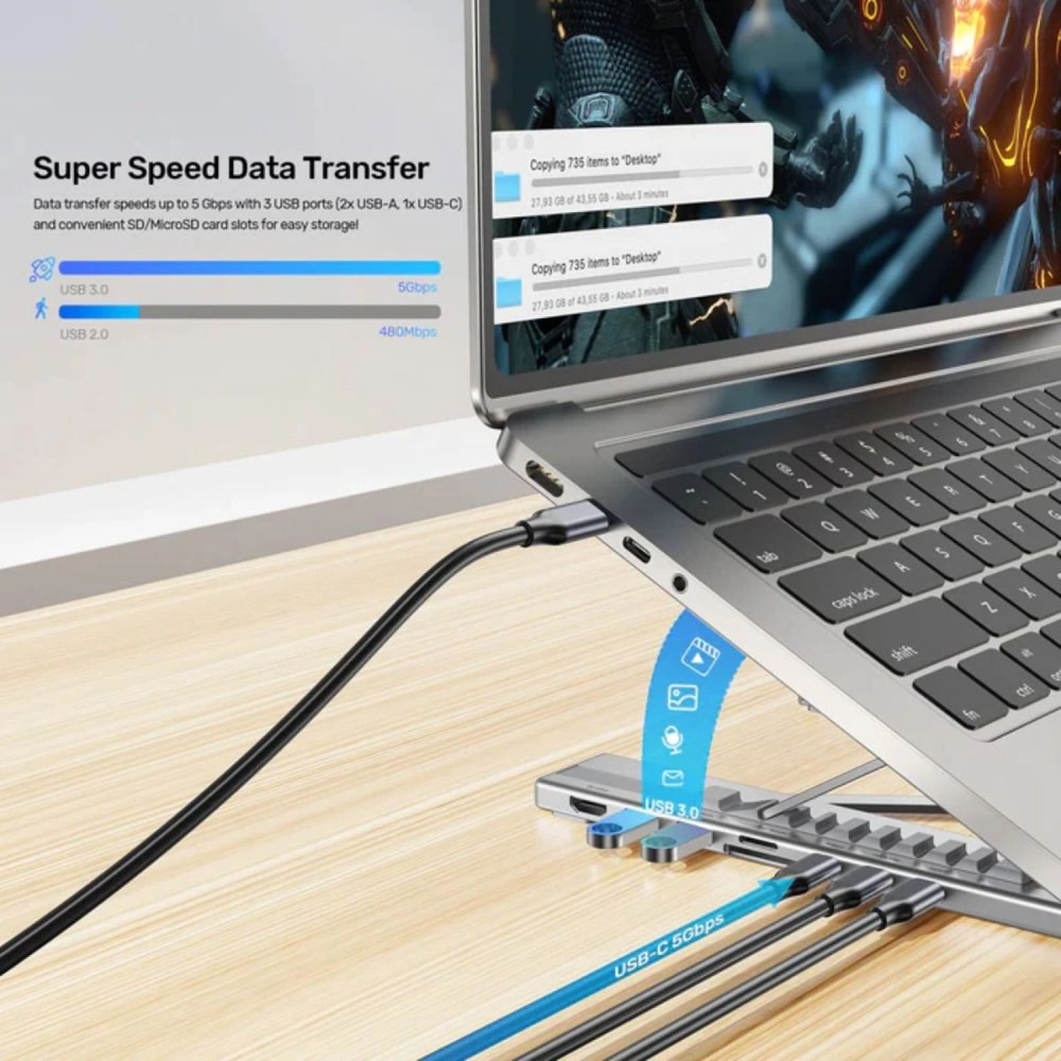 7-in-1 USB-C Foldable Laptop Stand - 100W Power Delivery 4K@60Hz HDMI