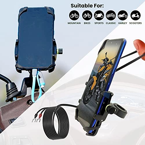 Motorcycle Phone Holder - Fast USB 3.0 Charger 360° Phone Protection Aluminium Clamp