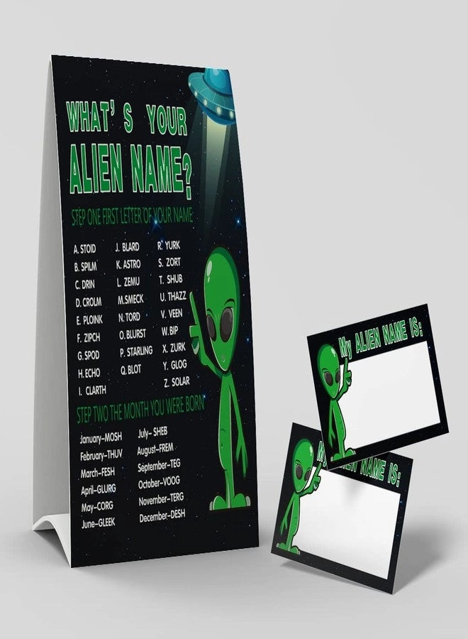 shupai What's Your Alien Name Game - 1 Alien Theme Sign 50 Name Tag Stickers