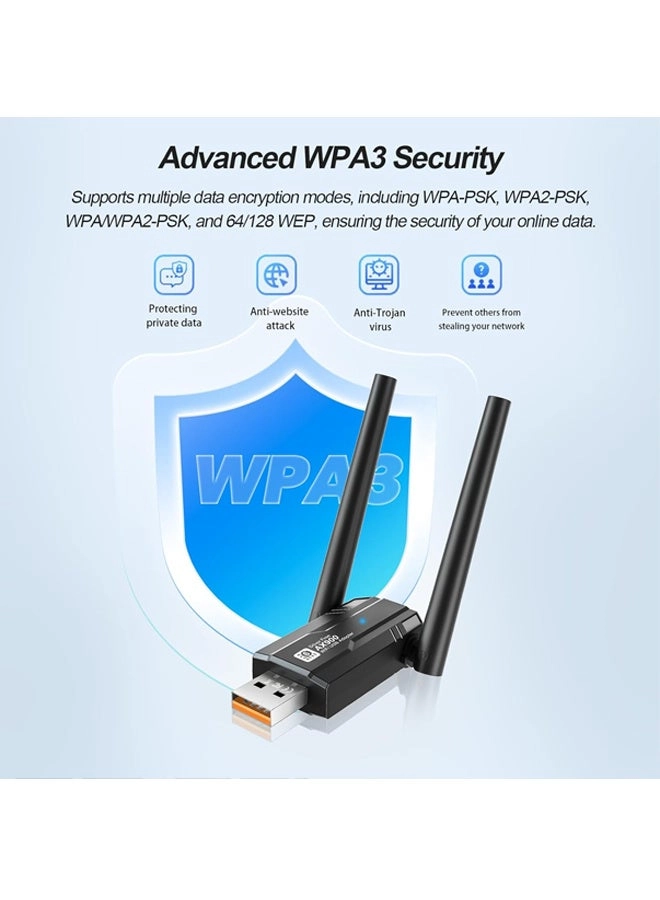 WiFi 6 USB Adapter - Dual-Band 5GHz 2.4GHz USB Wireless