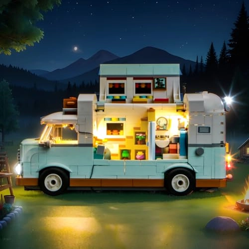 LED Light Set Compatible with Lego Friendship Camper Van Adventure 42663 - 3 light sources USB powered