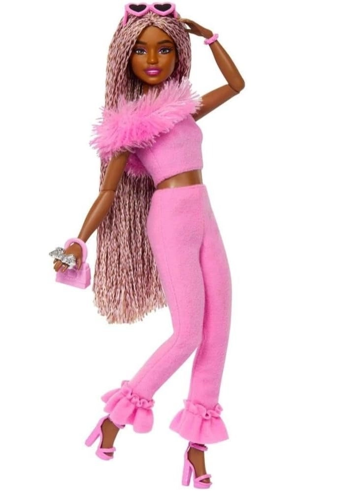 Barbie Deluxe Style Barbiecore Doll - Braided Hair Faux Fur Neck Top Ages 4+