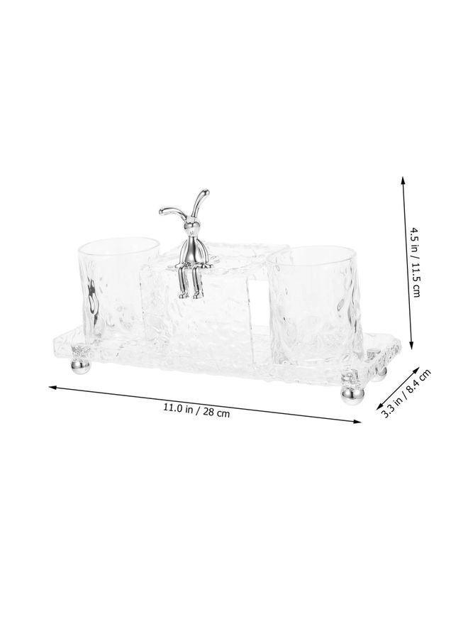 Multifunctional Bathroom Countertop Toothbrush Holder - 2 Rinse Cups clear