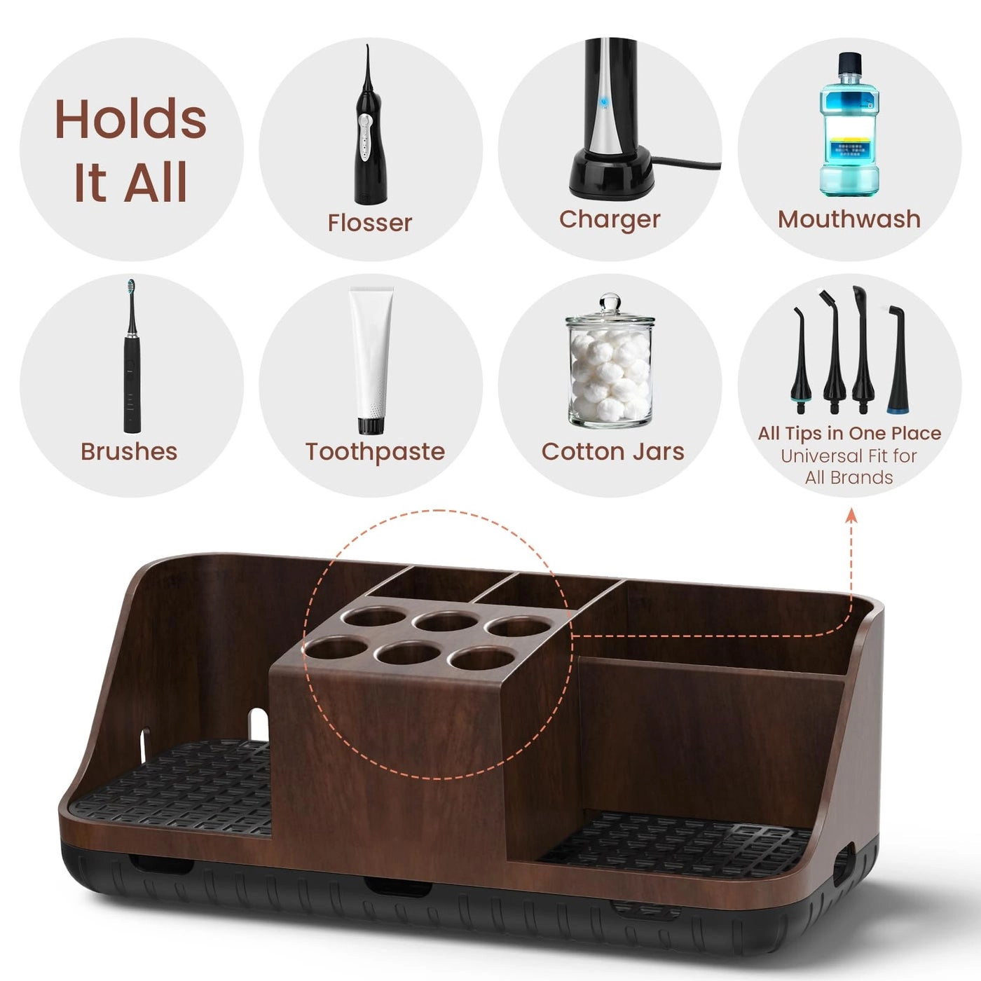 Toothbrush Holder - Black Bamboo Divider