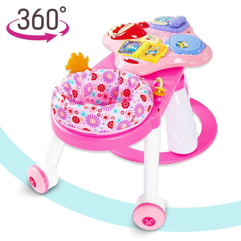 3-In-1 Baby Walker Rotating Chair & Table Playset - Pink Suitable for 6 months and above