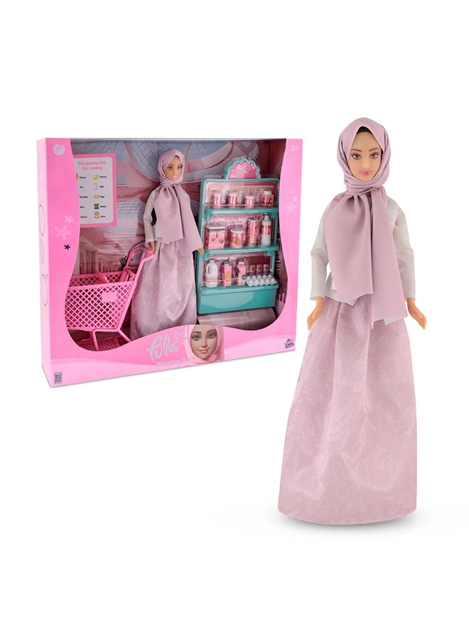 Generic Doll With Shopping Cart - Pretend Grocery Play Includes Bottles