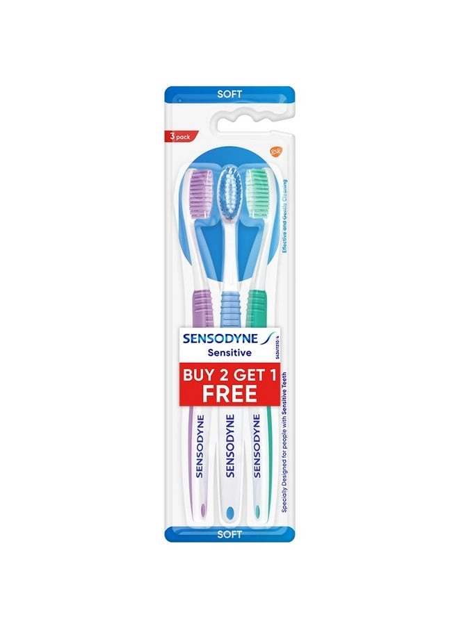 Tooth Brush Sensitive - Soft 3-Piece Pack Multi colors