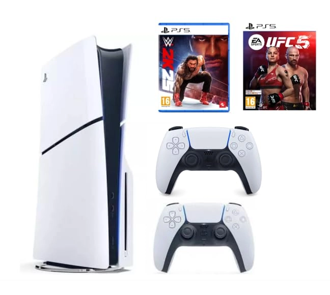 SIE PlayStation 5 Slim - International Version + Dualsense - White + UFC 5 + WWE 2K25