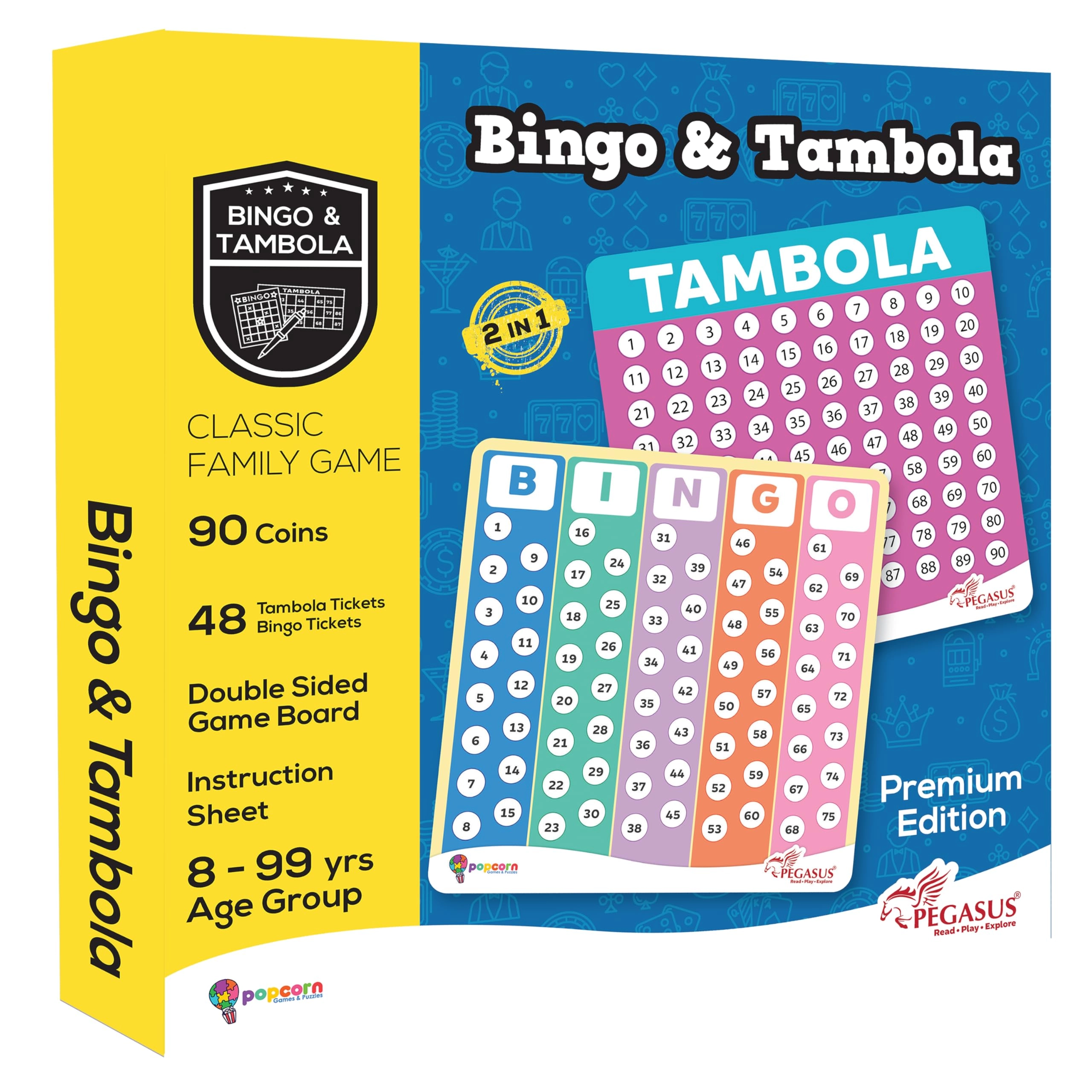 Popcorn Games & Puzzles Tambola - 48 Reusable Tickets 90 Coins
