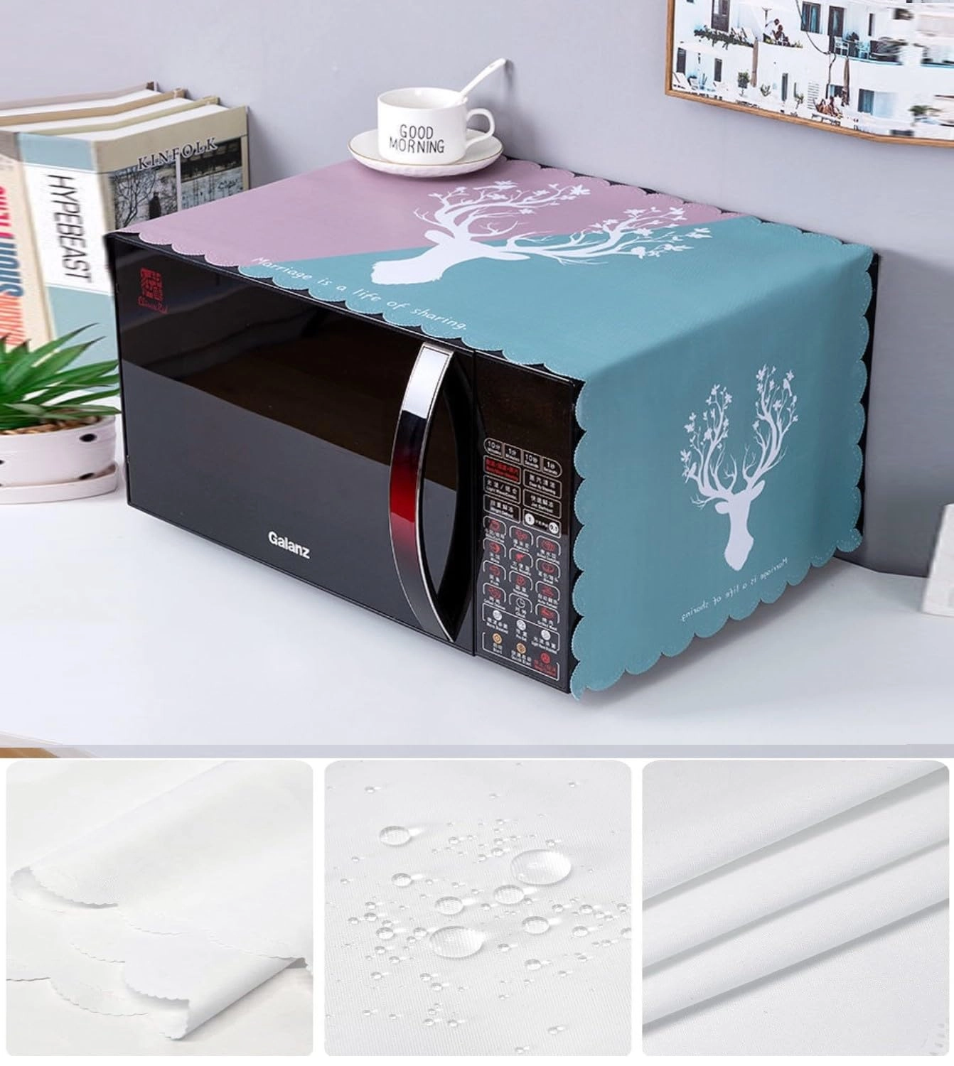 Microwave Oven Cover - 100 x 35 cm Waterproof Serinity Wave Design