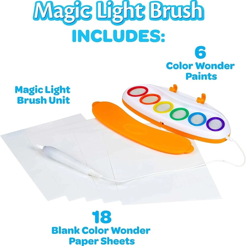Color Wonder Magic Light Brush Kit - 1 Magic Light Brush 6 washable Color Wonder Paints 18 Color Wonder Sheets