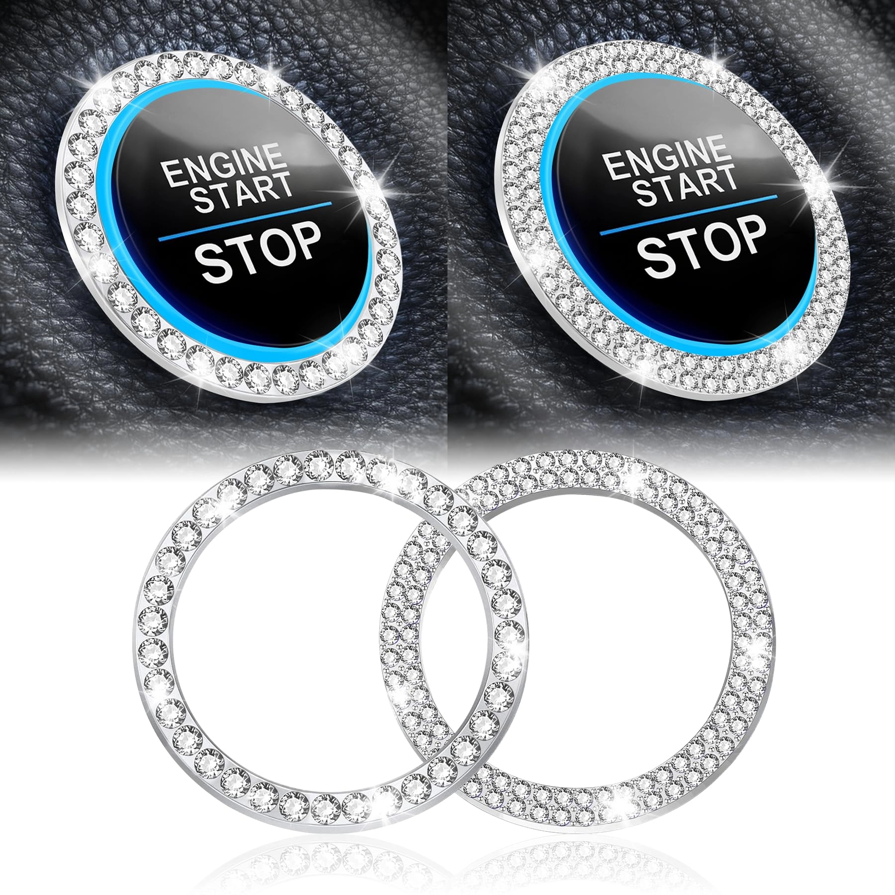 LivTee Crystal Combinatorial Rhinestone Engine Start Decoration Ring