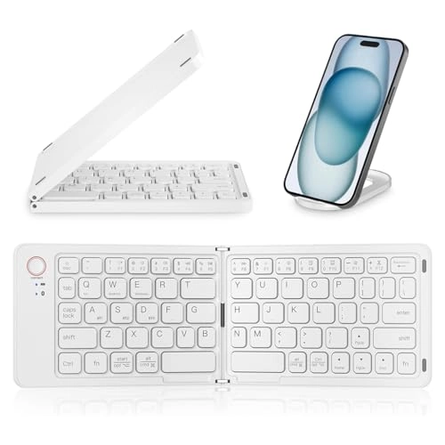 TECPHILE Foldable Bluetooth Keyboard - Connect up to 3 devices Rechargeable for iOS, Windows, Android, Smartphone, Tablet, Mac