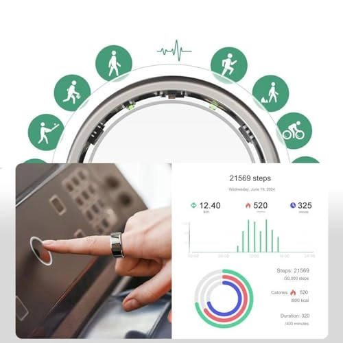 Smart Ring Health Tracker - Silver #8 IP68 Waterproof