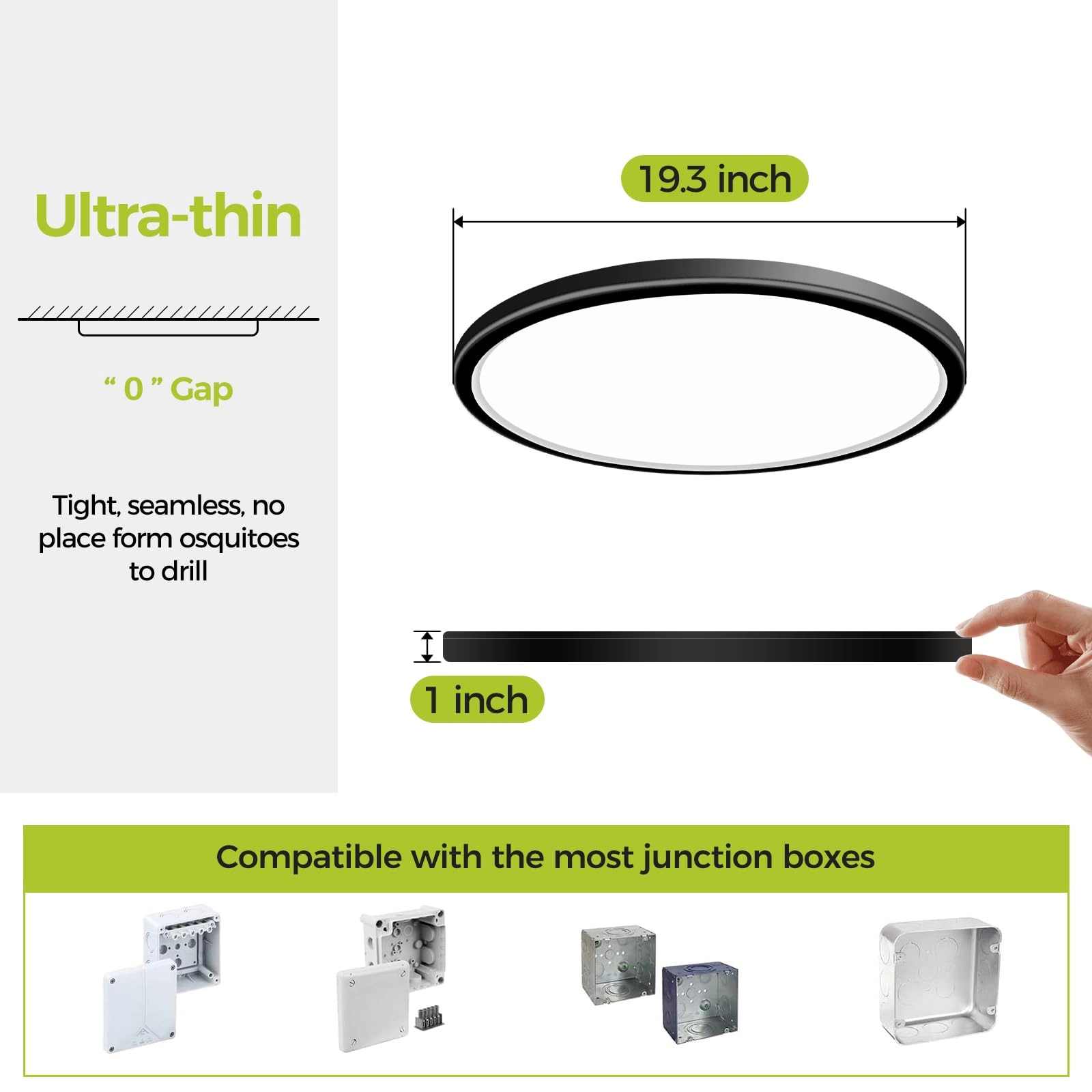 Flush Mount LED Ceiling Light - 3000K 4500K 6000K Dimmable