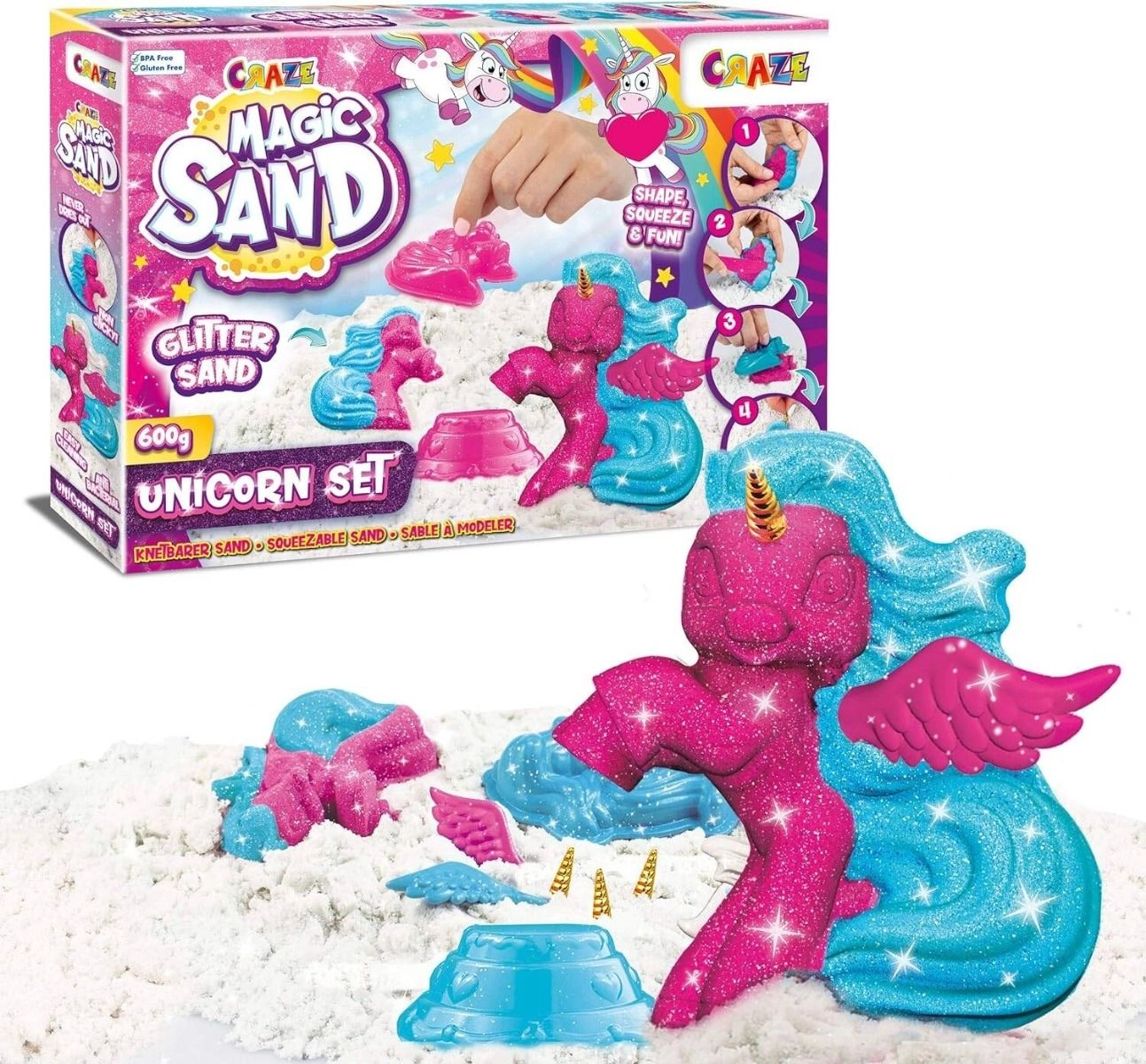 CRAZE Magic Sand Playset Unicorn - 200 g 3 colours 5+