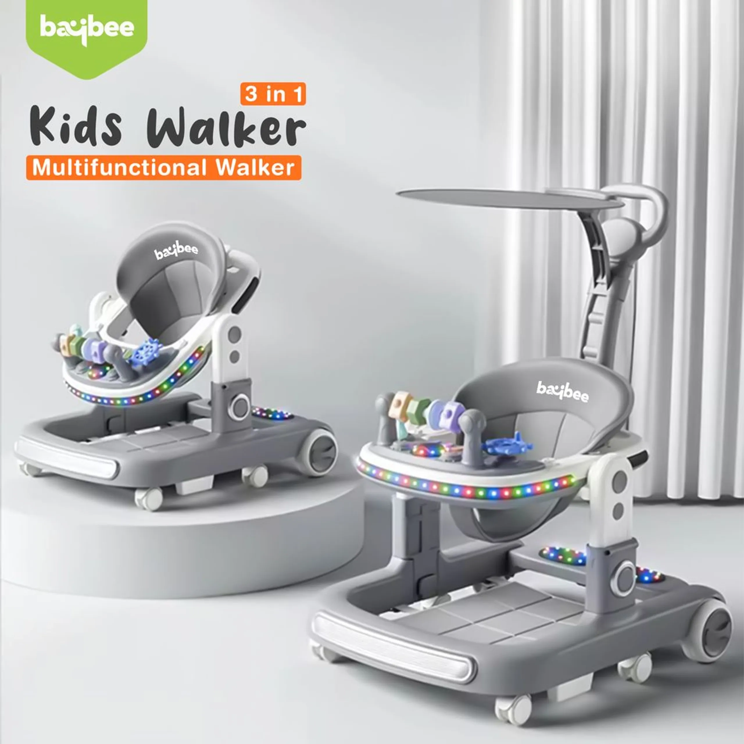 2-In-1 Push Baby Walker - Green 3-Height Adjustable