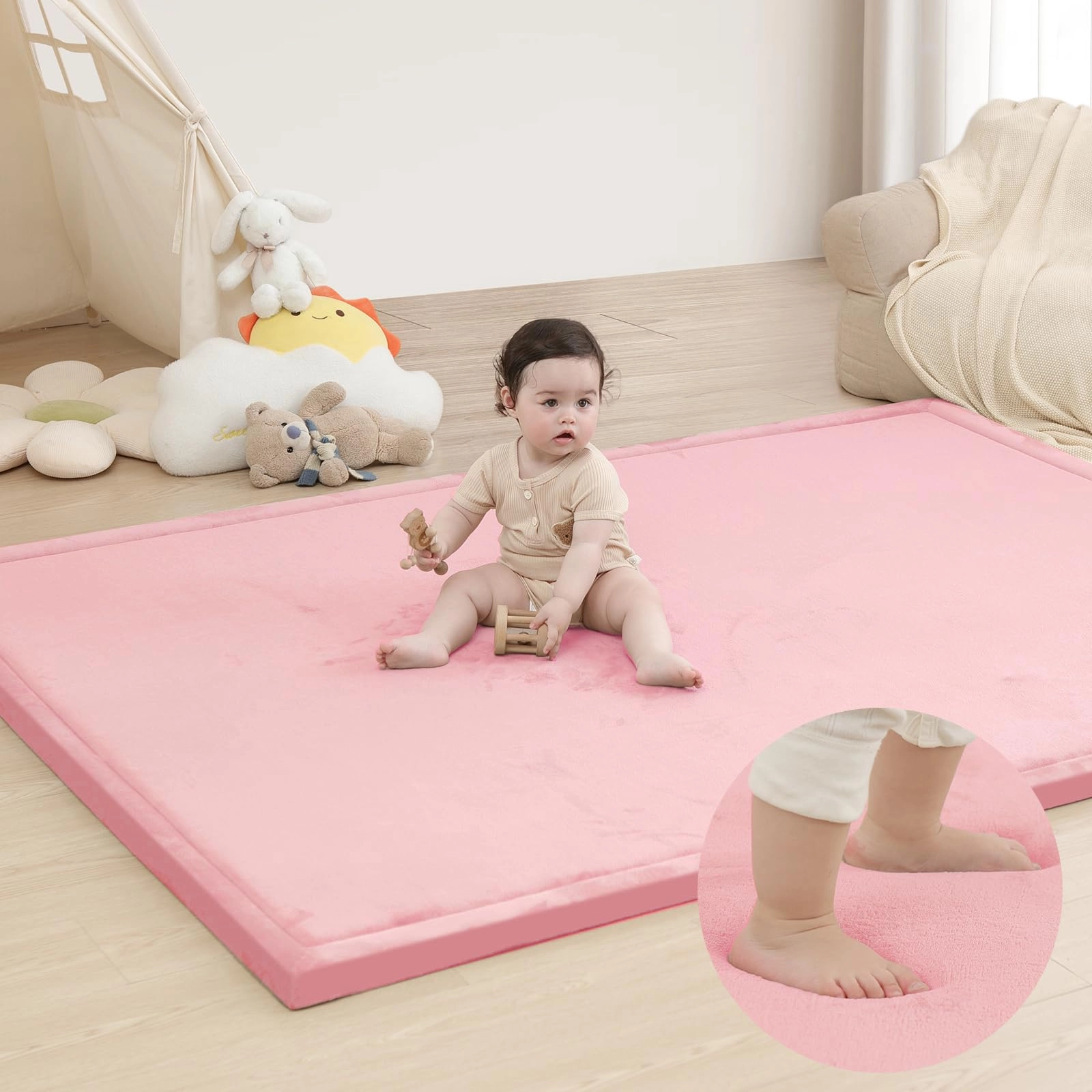 Baby Play Mat - 59"×71" 1.3" Thick Light Grey