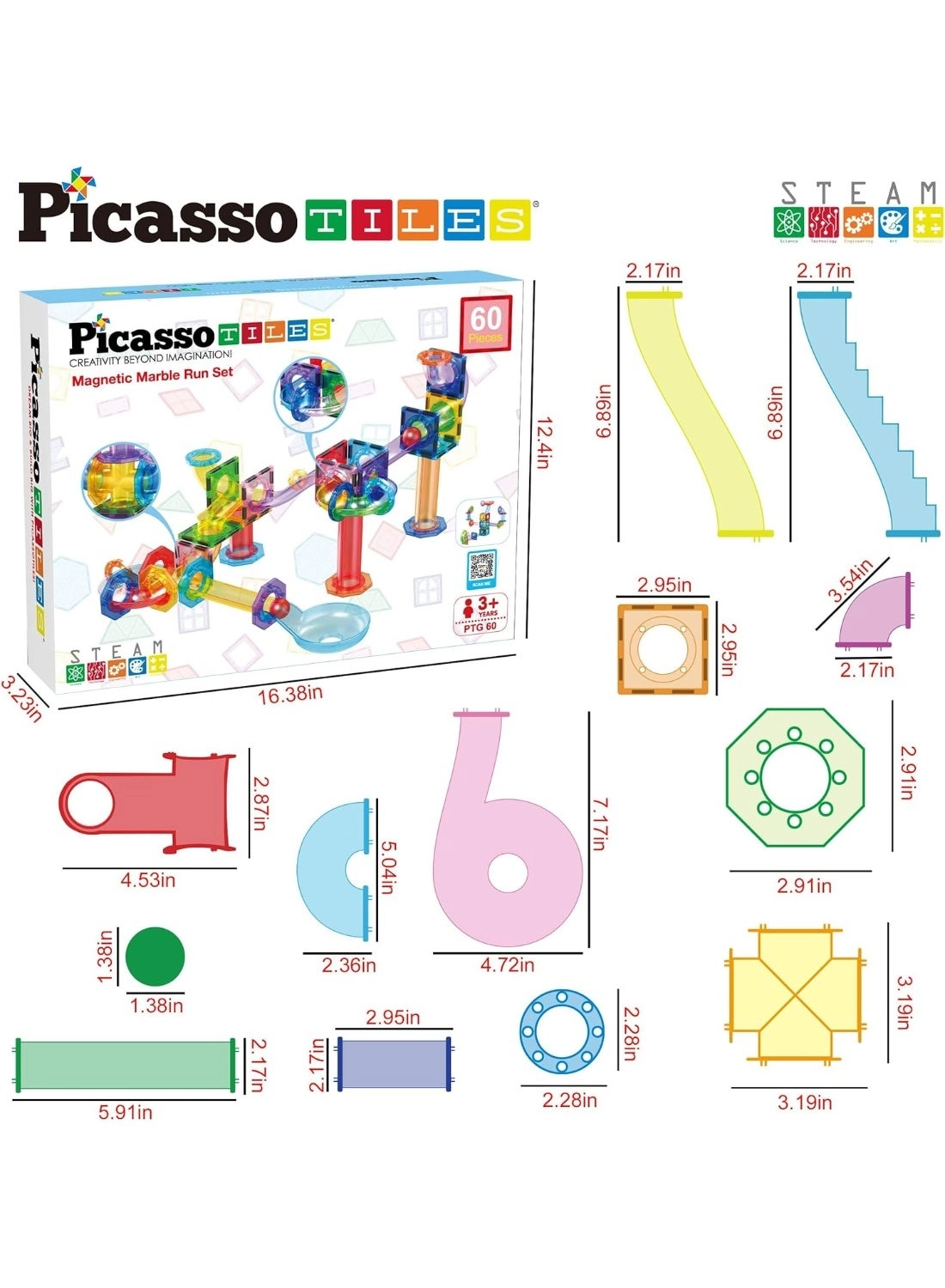 Magnetic Marble Run Set - 3+ Years 60 pieces