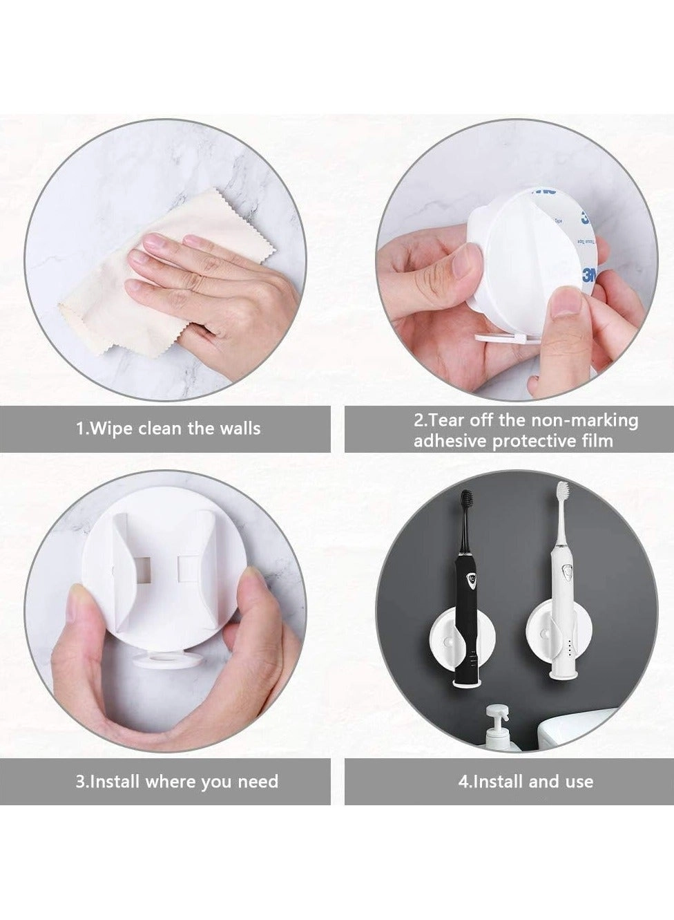 Wall-Mounted Electric Toothbrush Holder - 2pcs Auto Lock & Gravity Release