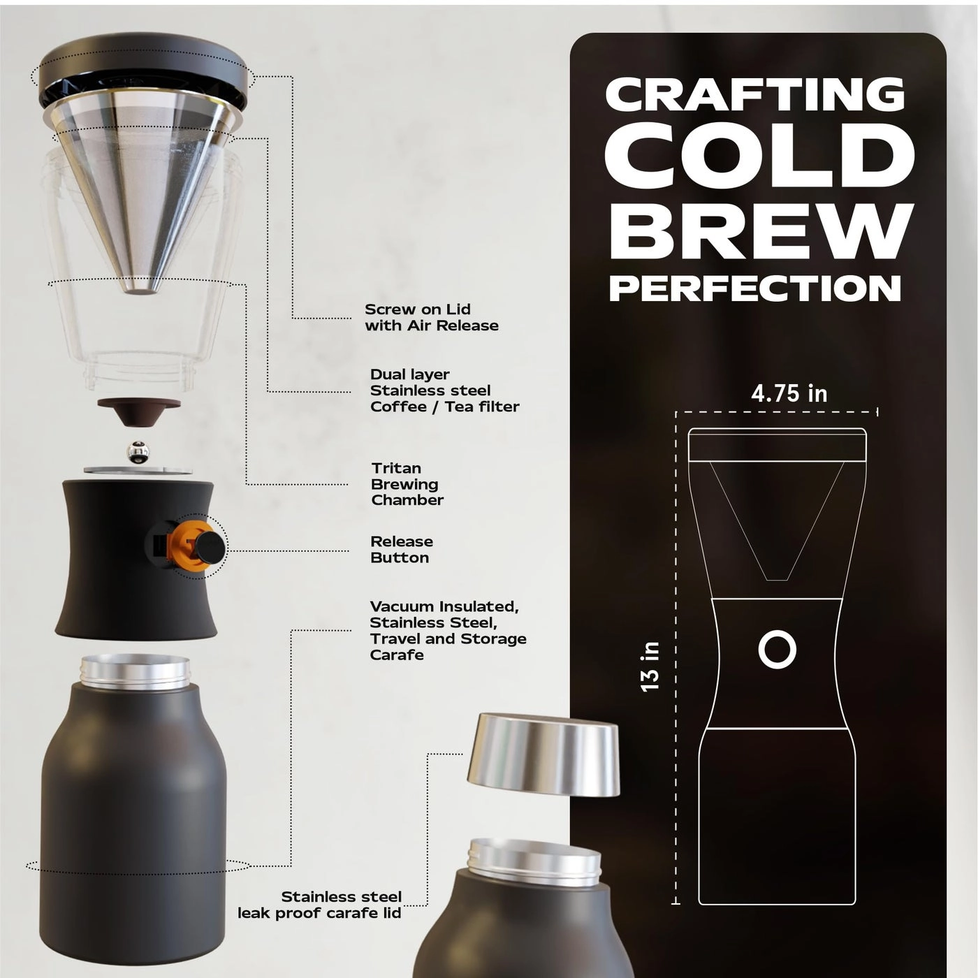 Cold Brew - Insulated Portable Stainless Steel Carafe Leakproof