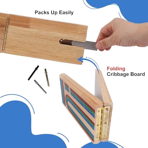 Cribbage Board - Folding 3-Track 9 Metal Pegs