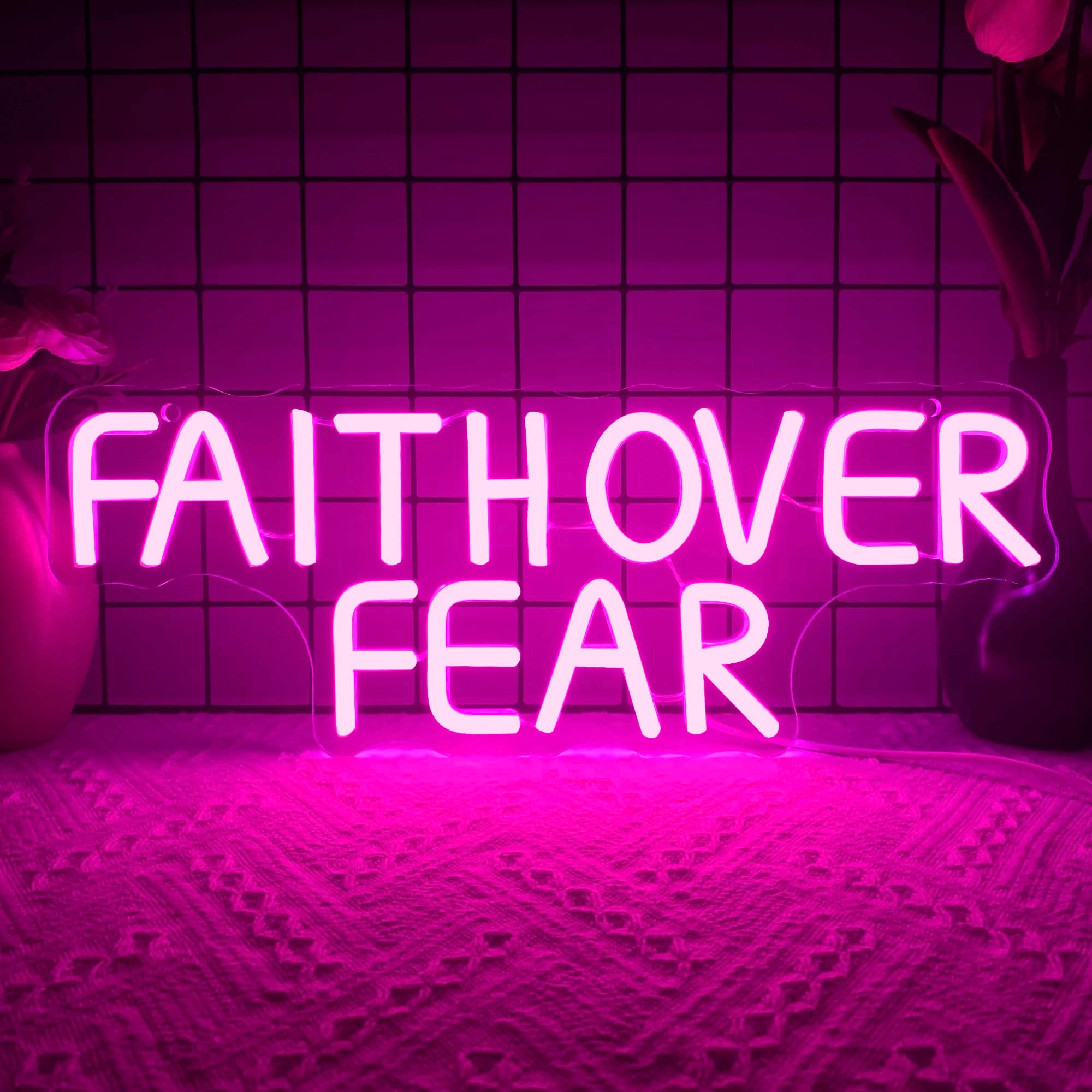 foxiden Faith Over Fear - 15.7 inches by 5.9 inches Dimmable USB Powered Pink