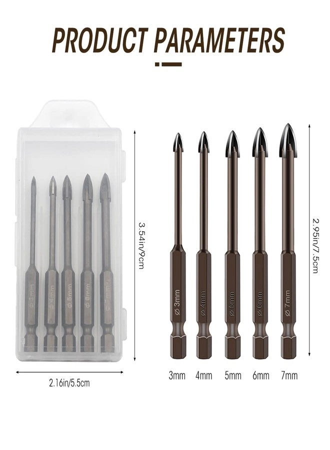 Glass Tile Concrete Drill Bit Set - Tungsten Carbide 5Pcs 3-7 mm