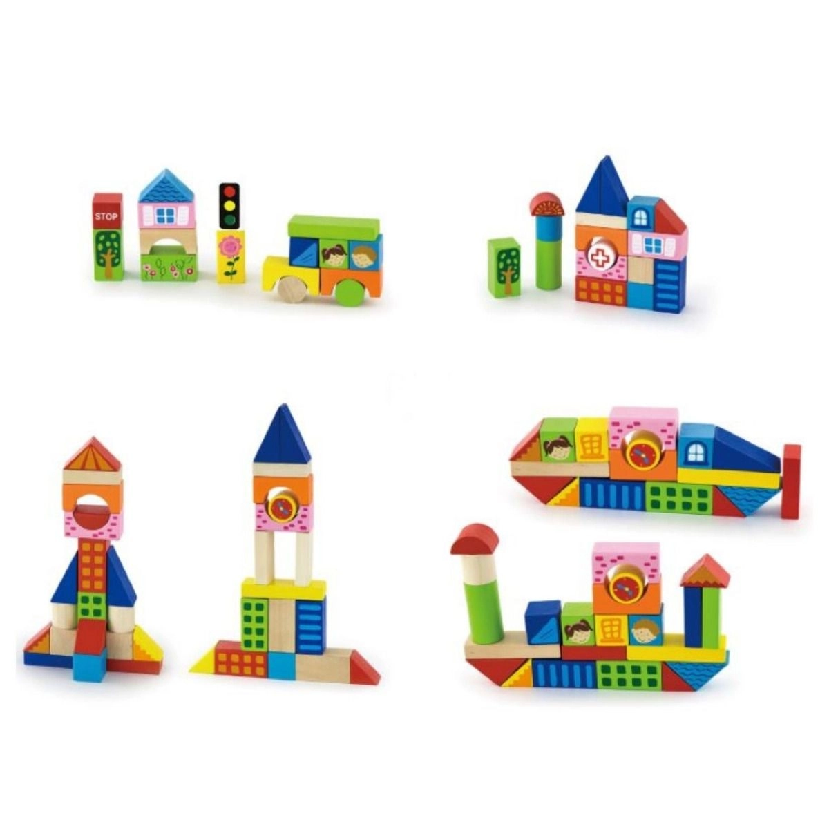 Wooden City Blocks - City Theme 75pcs